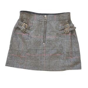 Topshop Mini‎ Skirt Woman's 6P Black White Tweed Herringbone Academia Grunge Zip